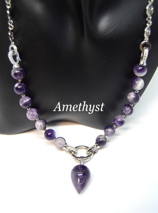 3 in 1 Natural Amethyst Stone Beaded Transforming Jewellery - Pendant Necklace, Choker and Bracelet Bestseller