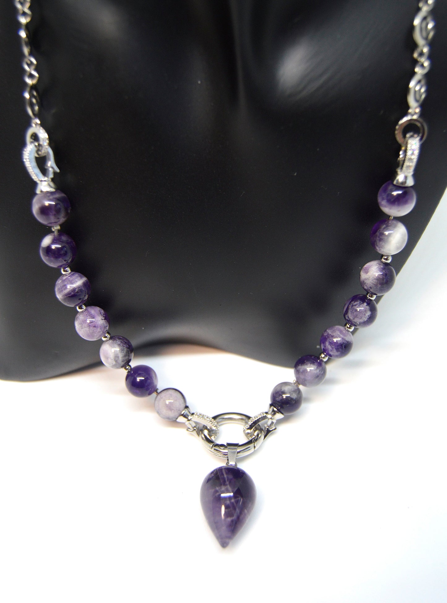 3 in 1 Natural Amethyst Stone Beaded Transforming Jewellery - Pendant Necklace, Choker and Bracelet Bestseller