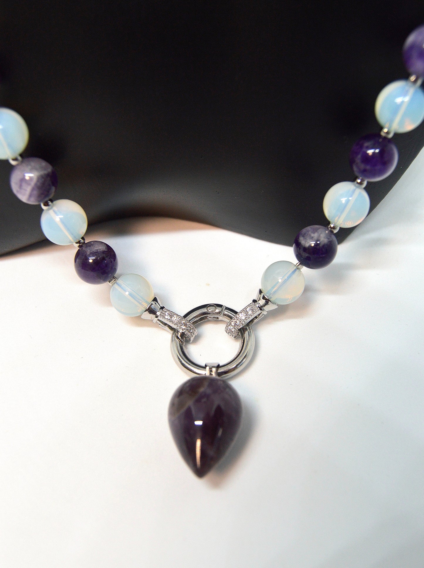 3 in 1 Natural Amethyst and Moonstone Stone Beaded Transforming Jewellery - Pendant Necklace, Choker and Bracelet Bestseller