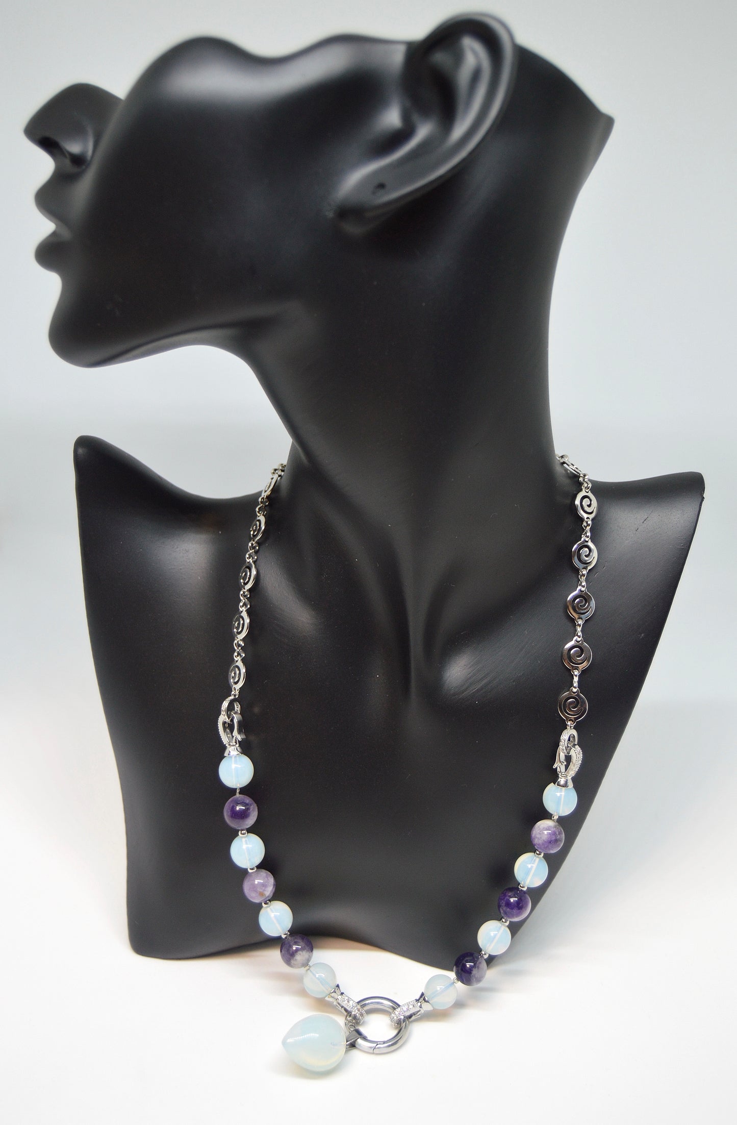 3 in 1 Natural Amethyst and Moonstone Stone Beaded Transforming Jewellery - Pendant Necklace, Choker and Bracelet Bestseller