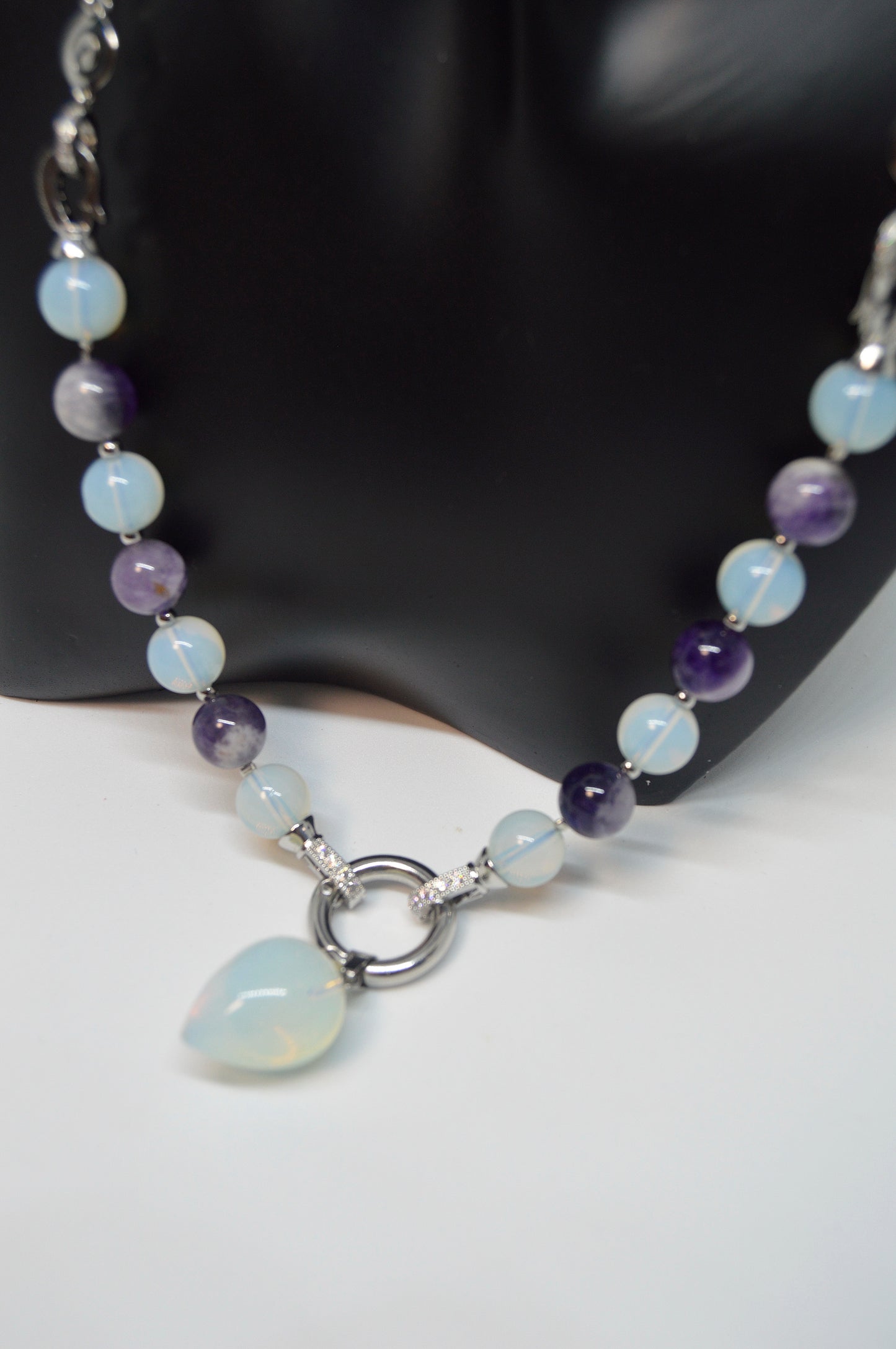 3 in 1 Natural Amethyst and Moonstone Stone Beaded Transforming Jewellery - Pendant Necklace, Choker and Bracelet Bestseller