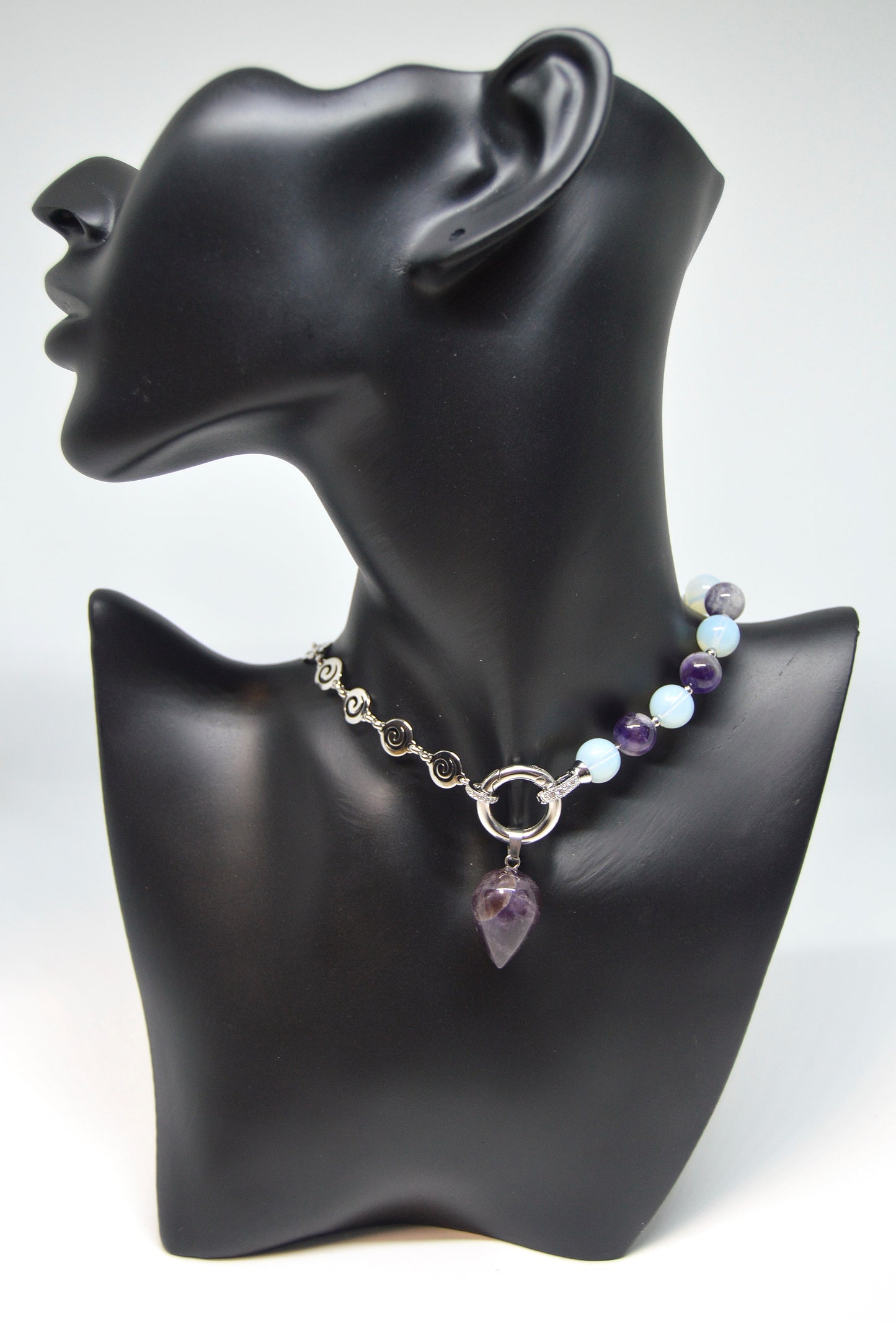 3 in 1 Natural Amethyst and Moonstone Stone Beaded Transforming Jewellery - Pendant Necklace, Choker and Bracelet Bestseller