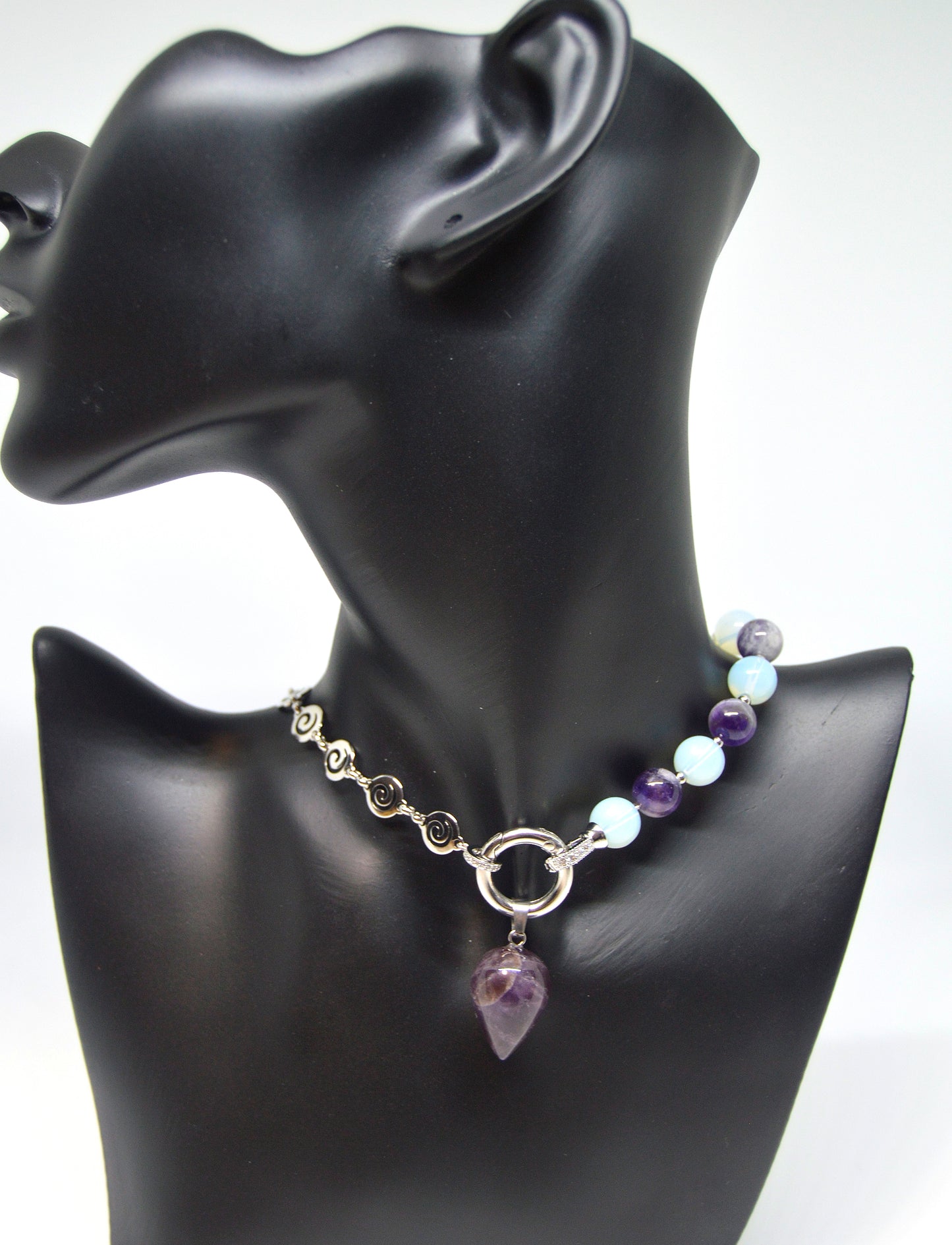 3 in 1 Natural Amethyst and Moonstone Stone Beaded Transforming Jewellery - Pendant Necklace, Choker and Bracelet Bestseller