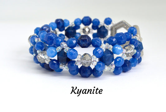 Natural Blue Kyanite Faceted Bead Unique Design Luxury Statement Bracelet