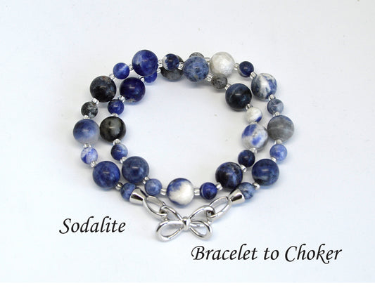 Natural Blue Sodalite Beaded Transforming Jewellery Choker to Bracelet