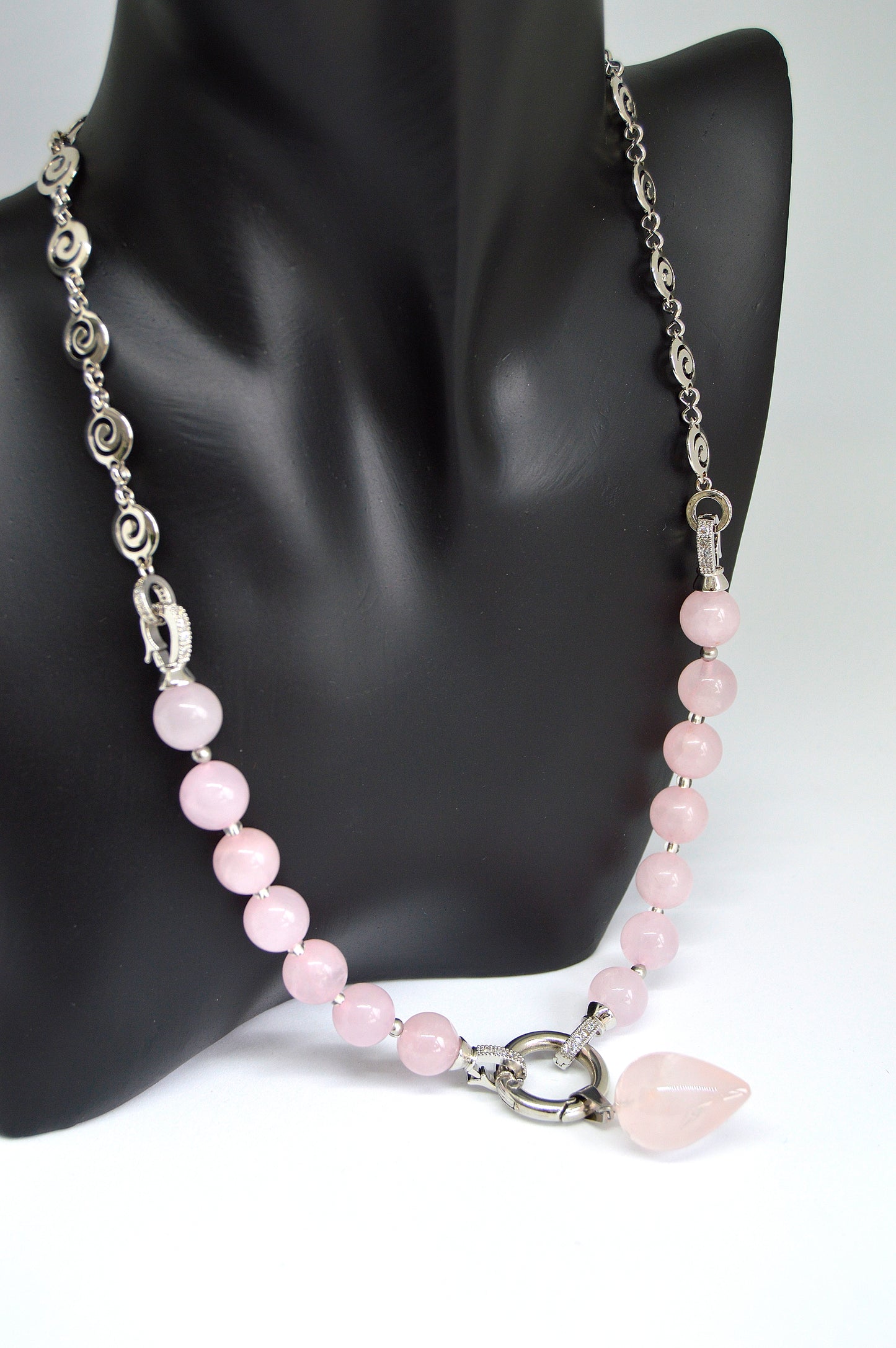 3 in 1 Natural Rose Pink Quartz Stone Beaded Transforming Jewellery - Pendant Necklace, Choker and Bracelet Bestseller