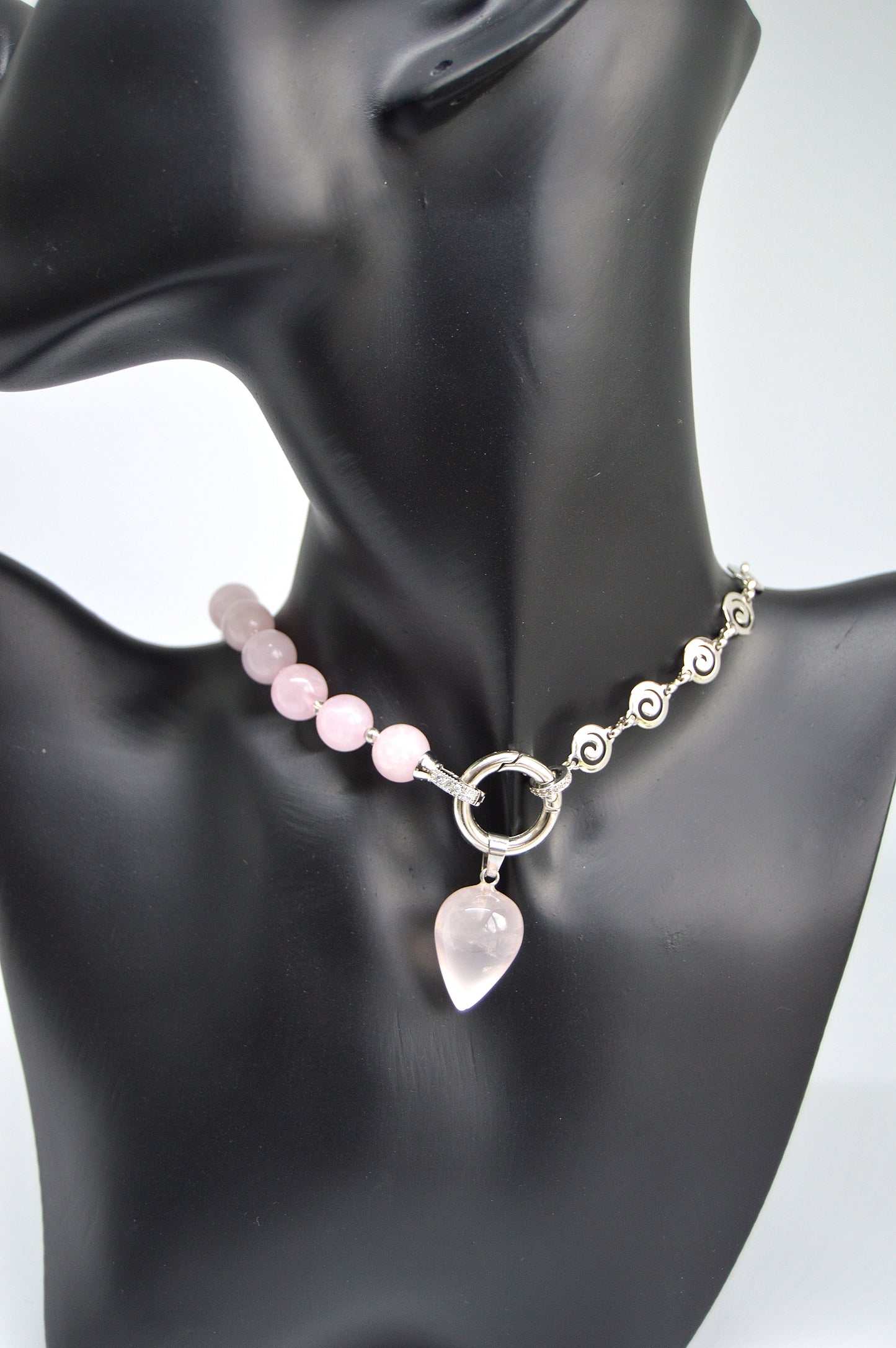 3 in 1 Natural Rose Pink Quartz Stone Beaded Transforming Jewellery - Pendant Necklace, Choker and Bracelet Bestseller