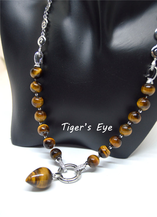 3 in 1 Natural Tiger's Eye Stone Beaded Transforming Jewellery - Pendant Necklace, Choker and Bracelet Bestseller