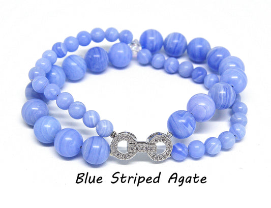 Natural Blue Striped Agate Beaded Double String Bracelet