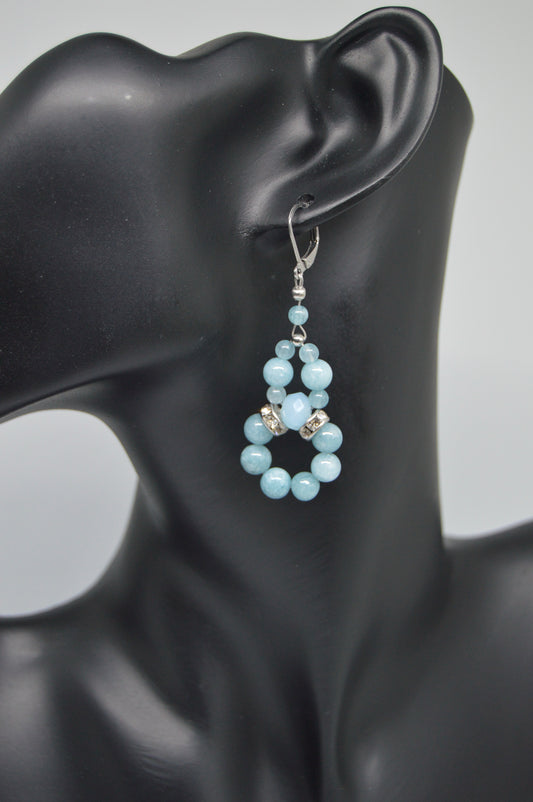 Natural Aquamarine Eternity Shape Beaded Dangle Drop Earrings