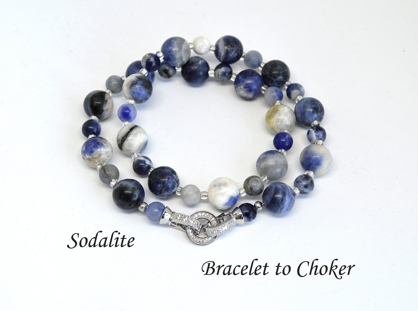 Natural Blue Sodalite Beaded Transforming Jewellery Choker to Bracelet